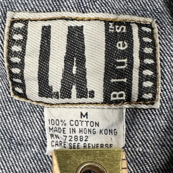 LA Blues Blue Denim Jacket Womens Sz Medium M Cropped Short - Spell Out On Back - Picture 8 of 15